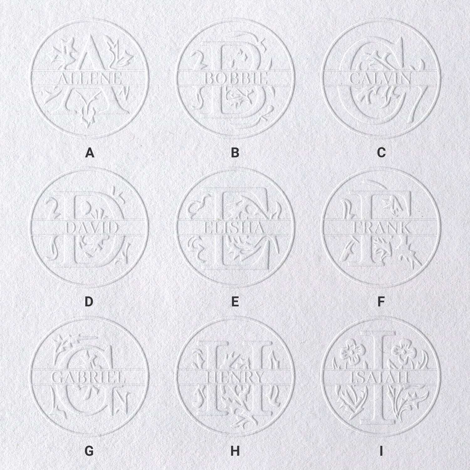 Sello en Seco Personalizado de Nombre Floral de 26 Letras sku-11