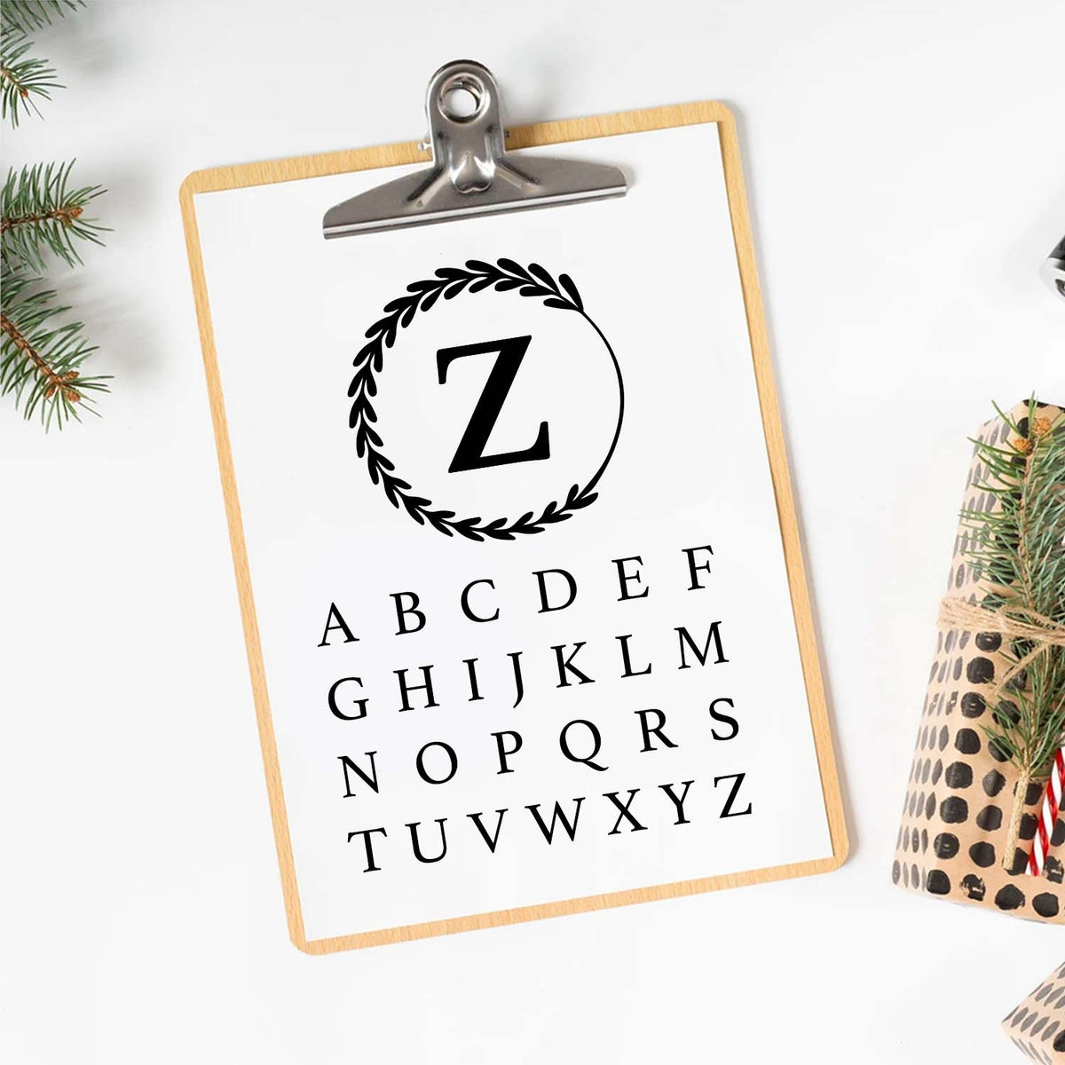 ​Olive Branch Wreath Single Monogram Brass Ice Stamp for Bartender & Planner2