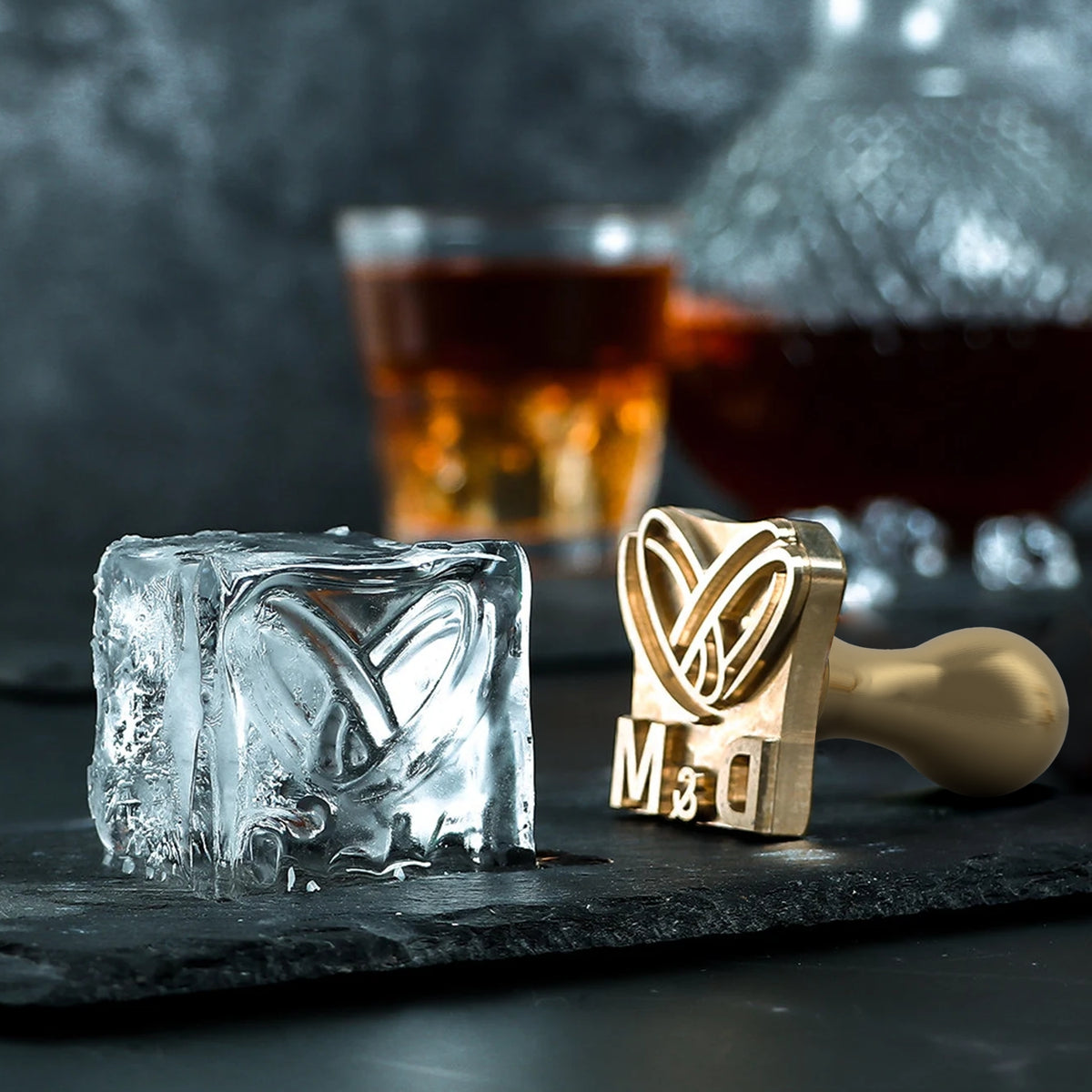 Wedding Rings Monogram Brass Ice Stamp for Bartender & Planner1