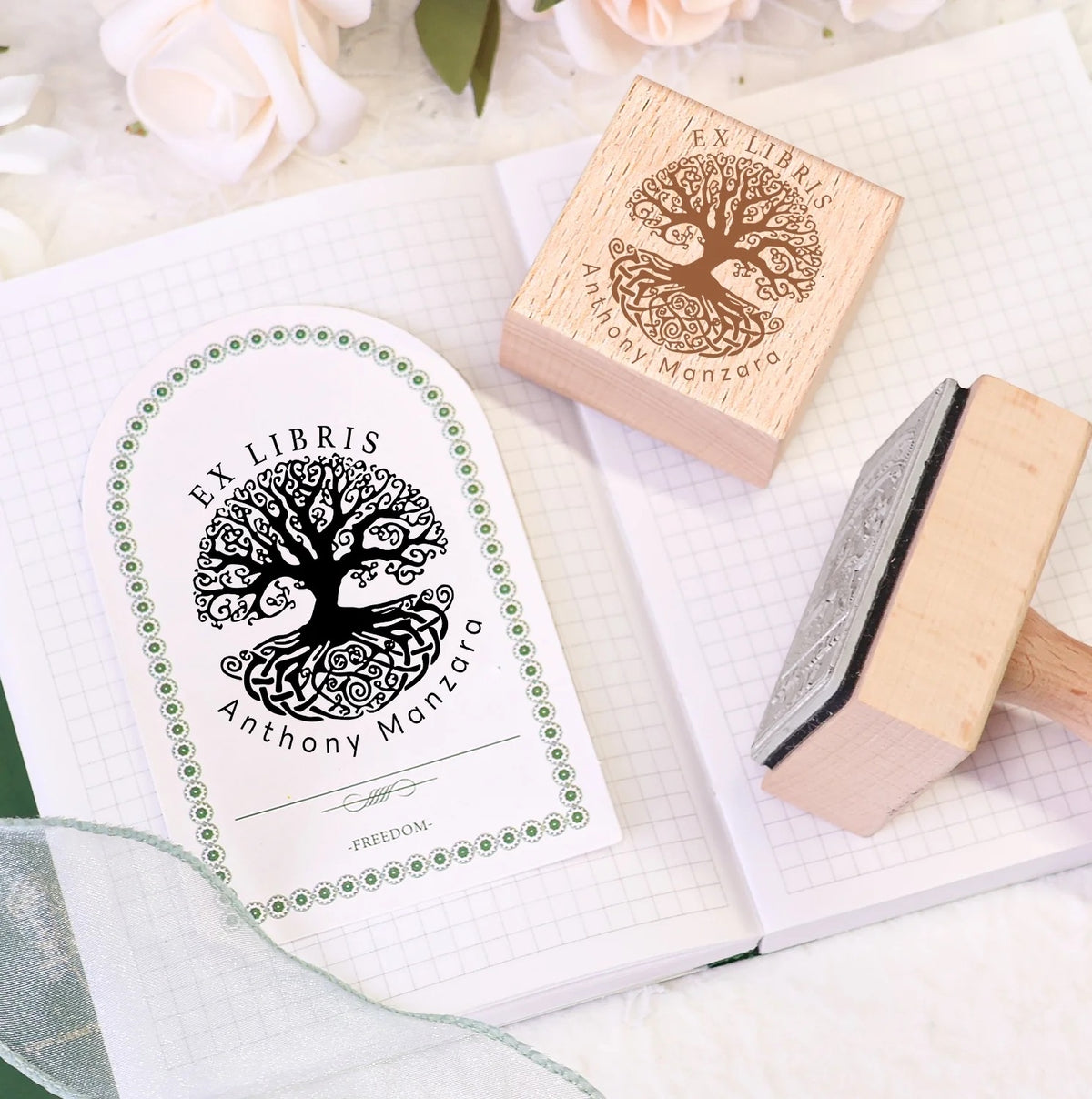 custom-twin-soaring-swallow-ex-libris-book-wooden-rubber-stamp-2